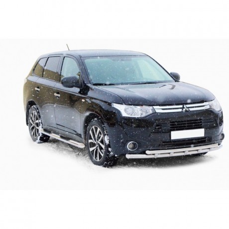 Защита порогов «Труба с проступью» (d76) для Mitsubishi Outlander (2014-2016)(Окрашенное) купить недорого с доставкой в Бердск