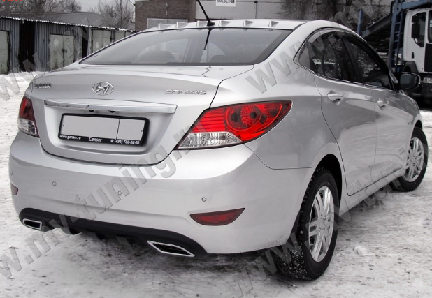 Диффузор заднего бампера var №2 (текстурный пластик) для Hyundai Solaris (2010-2013) купить недорого с доставкой в Бердск