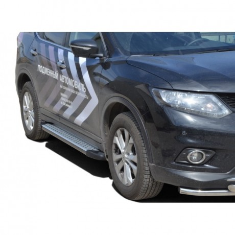 Защита порогов «БУМЕР» алюминиевая с резинкой для Nissan X-trail (2013-н.в.) купить недорого с доставкой в Бердск